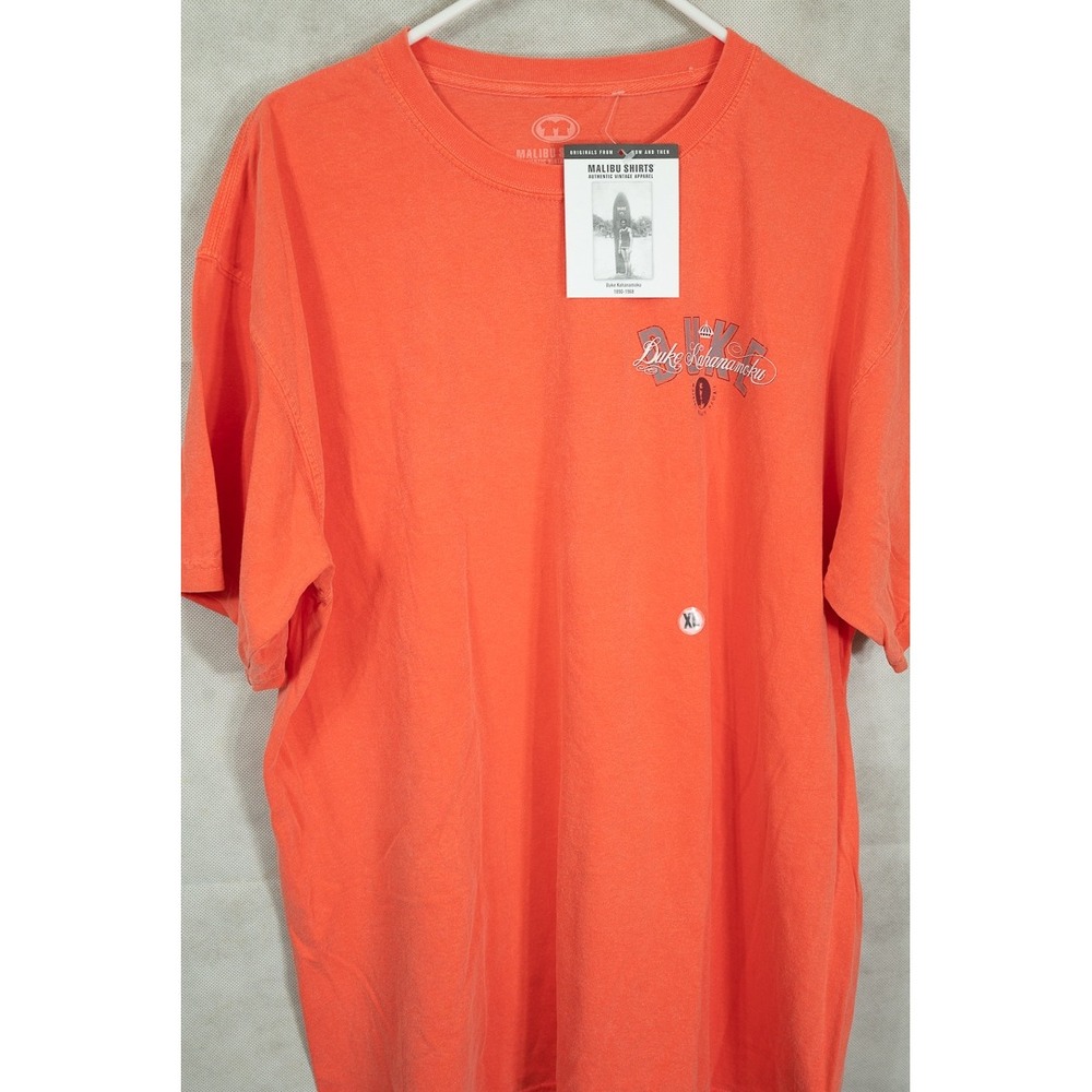 Malibu Shirts Duke Kahanamoku Orange Graphic Tee Shirt Mens XL Retro Surf Hawaii